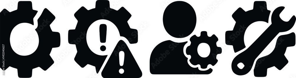 Poster warning and maintenance gear icons for technical design and user interface