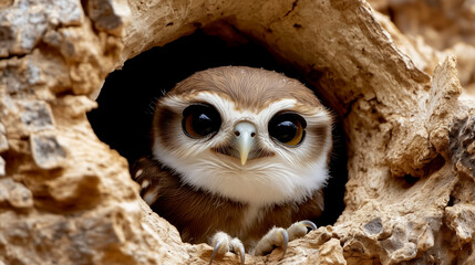 Curious owl nesting in tree hollow forest wildlife photography natural habitat close-up view