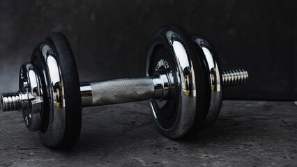 Naklejka premium A set of dumbbells for fitness and strength training. They are made of metal with a black handle and grey weight plates.