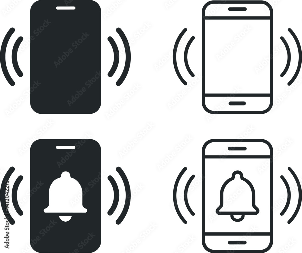 Poster simple phone vibration icons set for notifications and alerts design