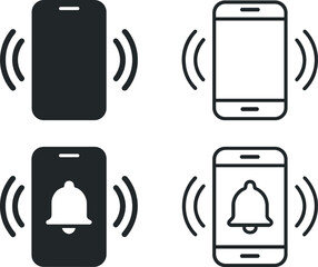 Simple phone vibration icons set for notifications and alerts design