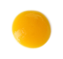 Baby food. Tasty puree on white background, top view