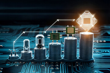 growth line of electronic computing technologies: vacuum tube technologies, microchips and optical processors