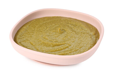 Baby food. Tasty puree in bowl isolated on white