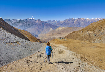 Himalayas, Nepal - The famous hiking on the roof of the world called Annapurna Circuit in the...