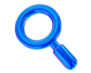 3d blue neon or holographic magnifying glass icon. Stock vector illustration on isolated background.