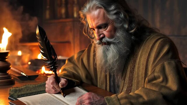 The faithful apostle of Jesus Christ writing the book of Revelation inspired by the Holy Spirit 4K