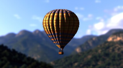 Fototapeta premium Pixel art hot air balloon over mountains