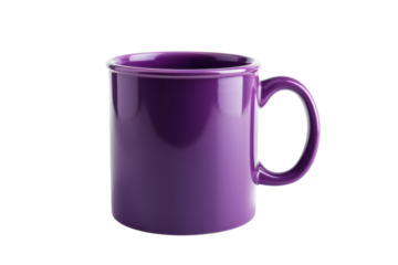 A vibrant purple mug stands alone on a pristine surface, showcasing its glossy finish isolated on transparent background