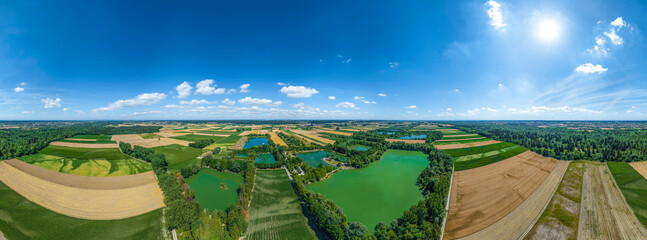 Das nordschwäbische Lechtal rund um die Aindlinger Badeseen von oben