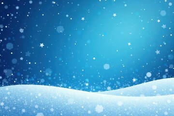 Minimalist Blue Winter Landscape with Falling Snowflakes, frosty mountains, calm winter