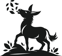 Vector silhouette of a donkey with forest tree