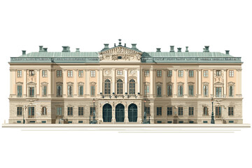 Obraz premium Elegant vector illustration of a classical European palace with cream tones, arched windows and symmetric layout