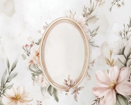Soft watercolor funeral flyer with dove candle and empty oval portrait frame