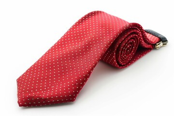 Elegant red polka dot tie neatly rolled on a pristine white background ready for a formal occasion isolated on transparent background