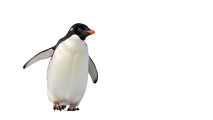 Penguin walking with flippers slightly out, isolated on white
