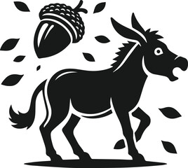 Vector silhouette of a donkey with forest tree