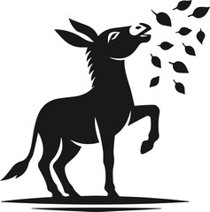 Vector silhouette of a donkey with forest tree
