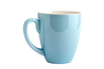 A beautifully curated turquoise mug perfect for morning coffee on a sunny day isolated on transparent background