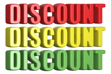 set of 3d render discount PNG images, colorful, red, yellow, green
