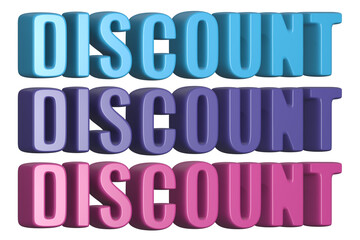 set of 3d render discount PNG images, colorful, blue, purple, pink