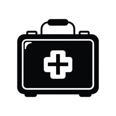 Obraz premium first aid kit box icon of silhouette vector illustration on white background