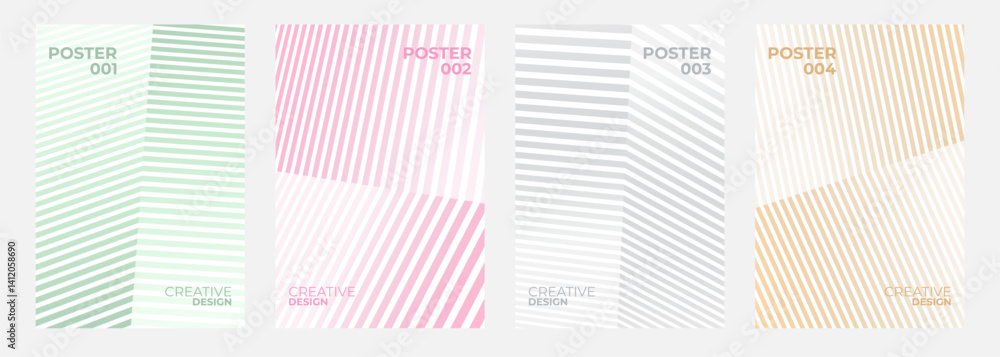 Poster set of abstract posters with color line patterns for creative graphic design. minimalist cover templ