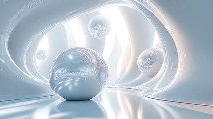 Abstract Futuristic Spheres in a White Interior