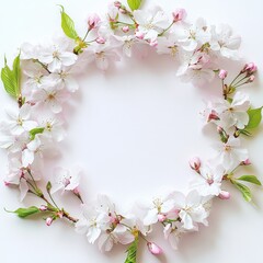 Fototapeta premium A circle of fresh cherry blossoms with space for writing in the middle