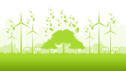 Sustainable energy green eco city in flat design vector illustration good for web banner, ads banner, campaign banner, wallpaper, backdrop and green campaign