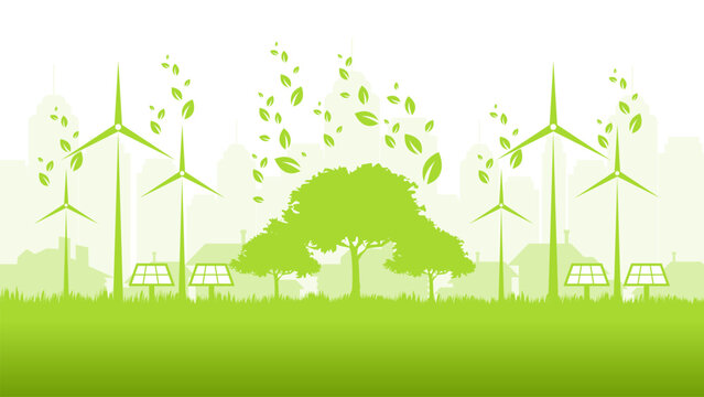 Sustainable energy green eco city in flat design vector illustration good for web banner, ads banner, campaign banner, wallpaper, backdrop and green campaign