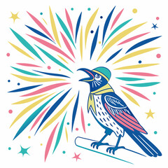 Obraz premium Illustration Of Singing Bird With Hat And Confetti Celebration Design