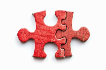 Obraz premium Two interlocking red puzzle pieces on a clean white background, symbolizing connection and unity isolated on transparent background