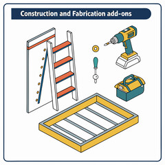 Isometric Diy Construction And Fabrication Tools Set With Wall Ladder Toolbox