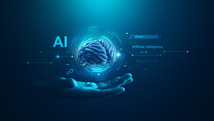 3D AI Brain with Artificial Intelligence Neural Network and Digital Data AI Technology.