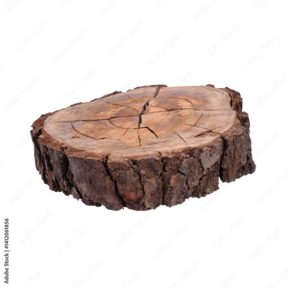 Aufkleber cross section of tree trunk showing cracks and bark texture, isolated on transparent background, per