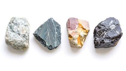 Different types of rocks isolated on a white background