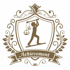 Person Balancing Scales Inside Ornate Emblem Depicting Achievement And Skill