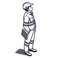 Construction Worker Or Engineer Illustration Looking Upward With Safety Helmet