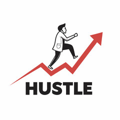 Fototapeta premium Hustle Vector Graphic Man Climbing On Arrow Towards Success And Achievement