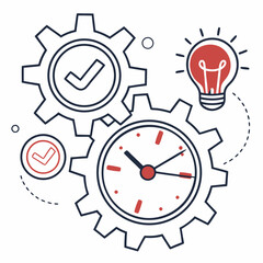 Business Workflow Illustration Gears Clock Lightbulb Idea Concept And Process