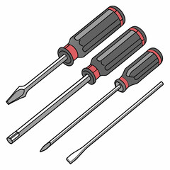 Isometric Illustration Of A Set Of Three Screwdrivers With Various Heads
