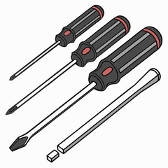 Set Of Screwdrivers With Gray Handles And Phillips Head And Flathead