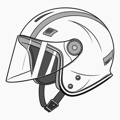 Vector Illustration Of Motorcycle Helmet With Visor In Black And White Style