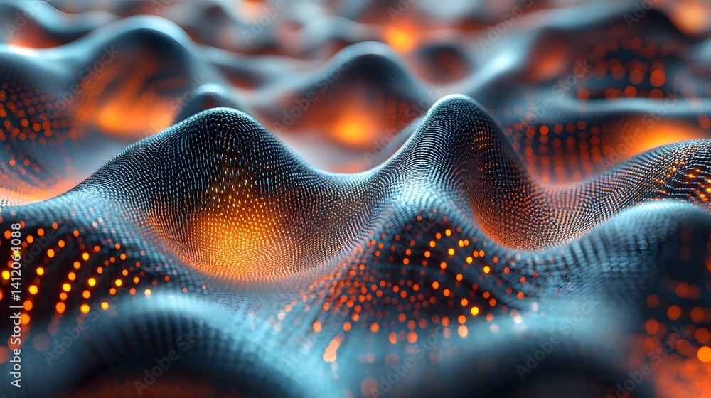 Poster abstract depiction of dynamic, textured surface patterns.