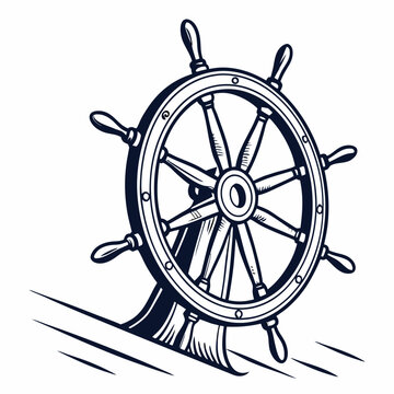 recommend clip art: Nautical Ship Steering Wheel Illustration In Dark Blue On White Background