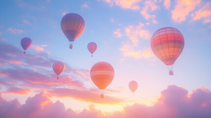 Fototapeta premium Colorful balloons in the sky, a dreamy retro moment of joy and freedom