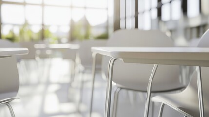 Empty seats in a classroom, symbolizing learning potential and quiet anticipation.
