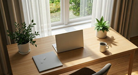 Minimalist Home Office Workspace with Natural Light