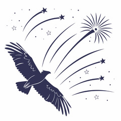 Eagle Soaring Through Stars And Fireworks Symbolic Patriotic Celebration Design